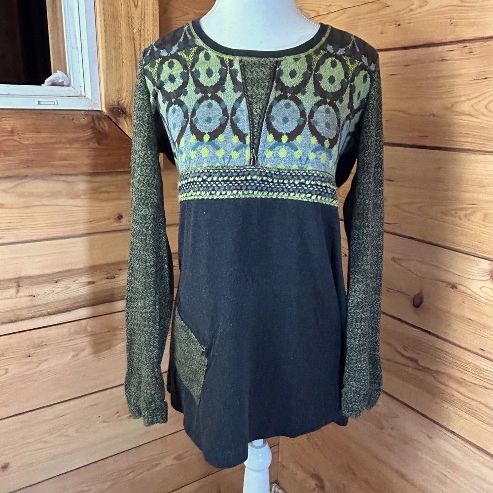 Vintage Boho Tunic Lagenlook Grey Art 2 Wear Women's‎ Medium Hippy Personality